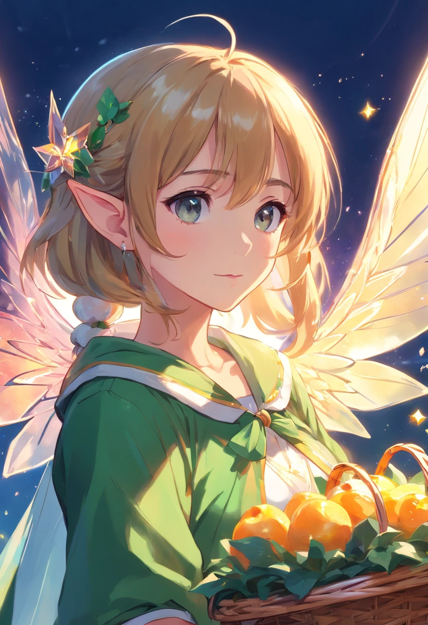 Elf portrait, transparent big wings, pointed ears, more cute. Elf girl, light green crystal costume, crystal theme, ethereal atmosphere, science fiction art, fantasy movie, lighting effect masterpiece、Quality content very detailed beautiful artwork fantasy art behavior，surreal