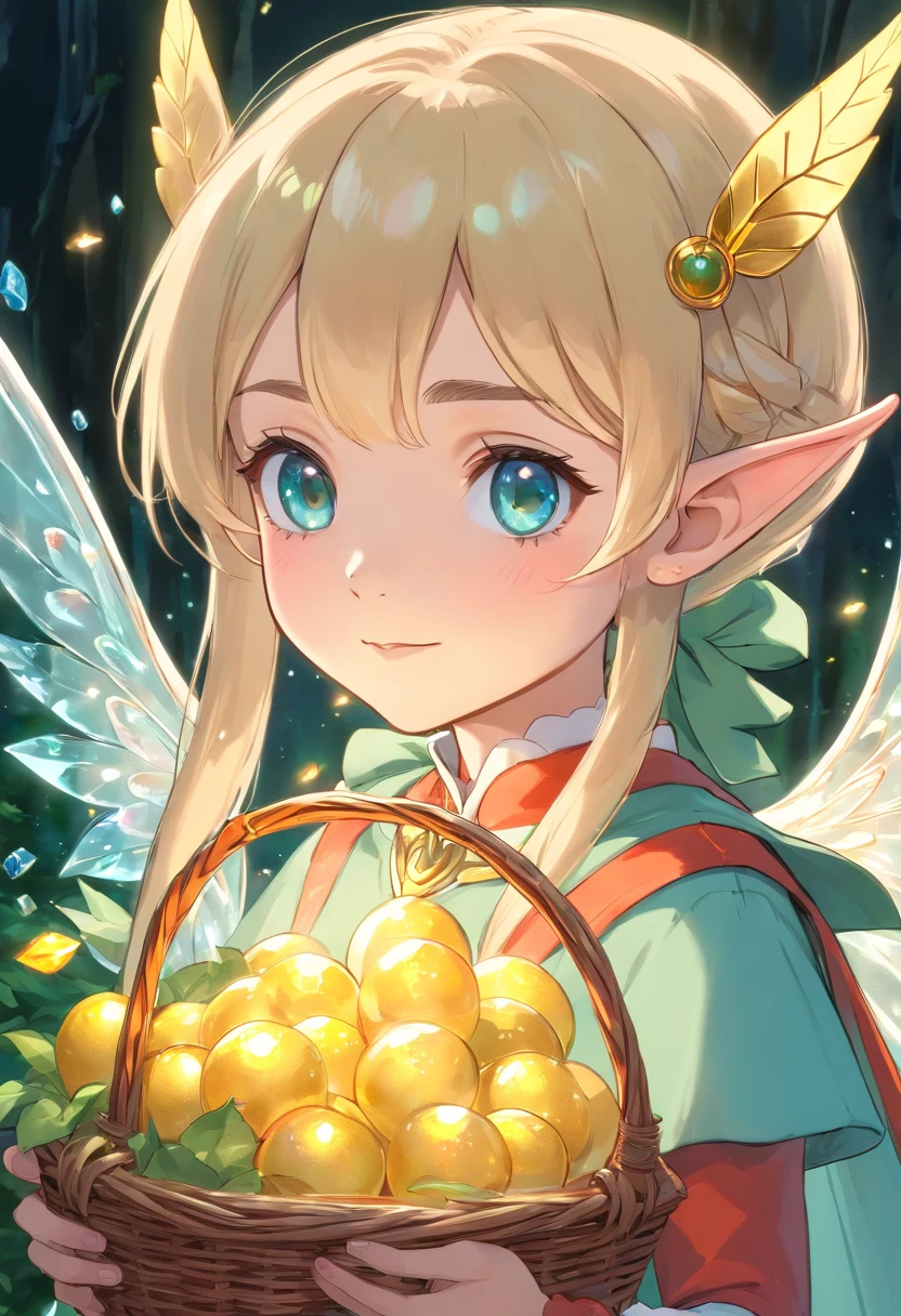 Elf portrait, transparent big wings, pointed ears, more cute. Elf girl, light green crystal costume, crystal theme, ethereal atmosphere, science fiction art, fantasy movie, lighting effect masterpiece、Quality content very detailed beautiful artwork fantasy art behavior，surreal