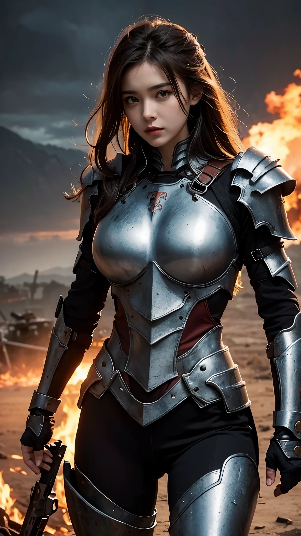 Uma mulher vestindo armadura de apocalipse