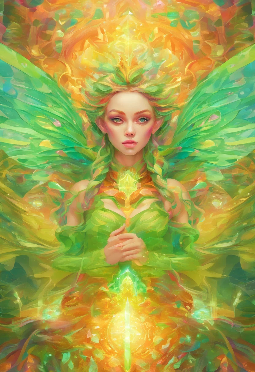 Elf portrait, transparent big wings, pointed ears, more cute. Elf girl, light green crystal costume, crystal theme, ethereal atmosphere, science fiction art, fantasy movie, lighting effect masterpiece、Quality content very detailed beautiful artwork fantasy art behavior，surreal