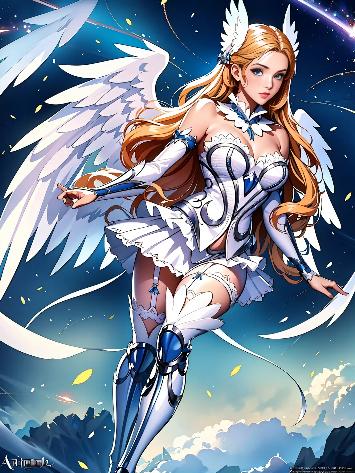 masterpiece,best quality,extremely detailed,refined details,anime angel girl in lingerie with wings and garters, angel girl, ext...