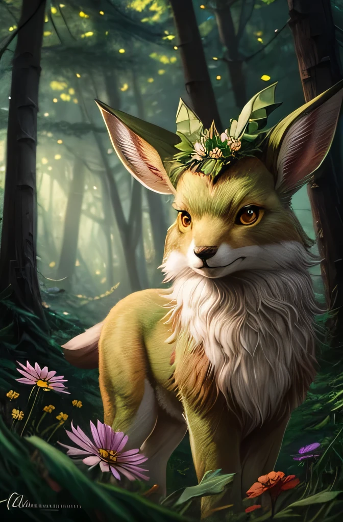 solo, leafeon, portrait, (feral), paws - SeaArt AI