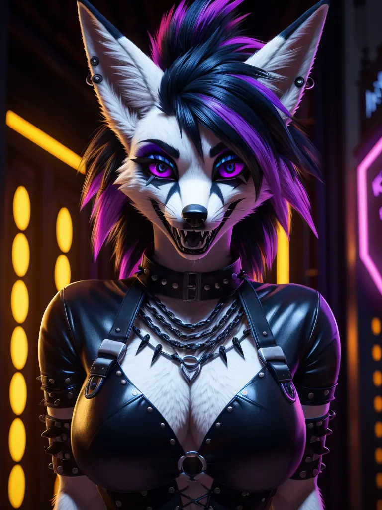 (best quality,4k,8k,highres,masterpiece:1.2),(furry; anthro fox), ultra-detailed,sexy,goth makeup,edgy punk hairstyle,detailed e...