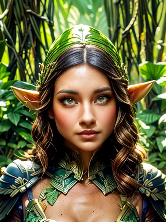evangelyne from wakfu, magical forest, upper body, archer, evangelyne costume, beautiful detailed eyes, beautiful detailed lips, extremely detailed eyes and face, long eyelashe, traditional animation style, vibrant colors, soft lighting, (best quality, high-reagical forest scenery), lush foliage, mystical atmosphere, ethereal background, enchanted aura.

