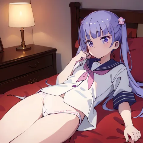 ((masterpiece)), ((best quality)), (ultra-detailed), on the bed, a cute girl, 1girl, solo, sailor suit, ((beautiful eyes)), パンツの着用