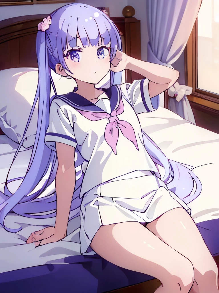 ((masterpiece)), ((best quality)), (ultra-detailed), on the bed, a cute girl, 1girl, 独奏, sailor suit, ((beautiful eyes)), wearing underpants