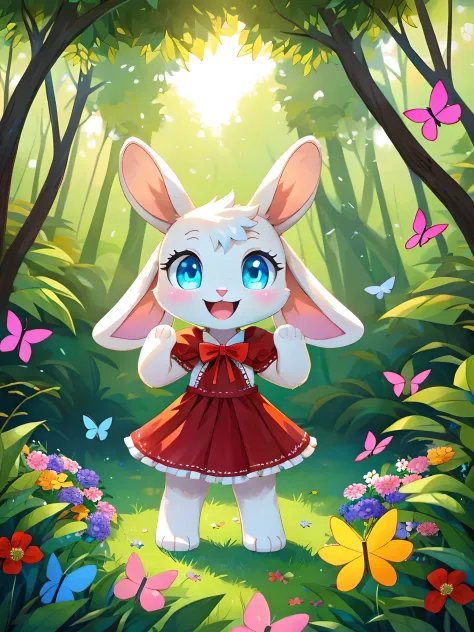 zoomed out image, cute style art, fantasy style art, cute, adorable, short character, small, tiny little fluffy female white bun...