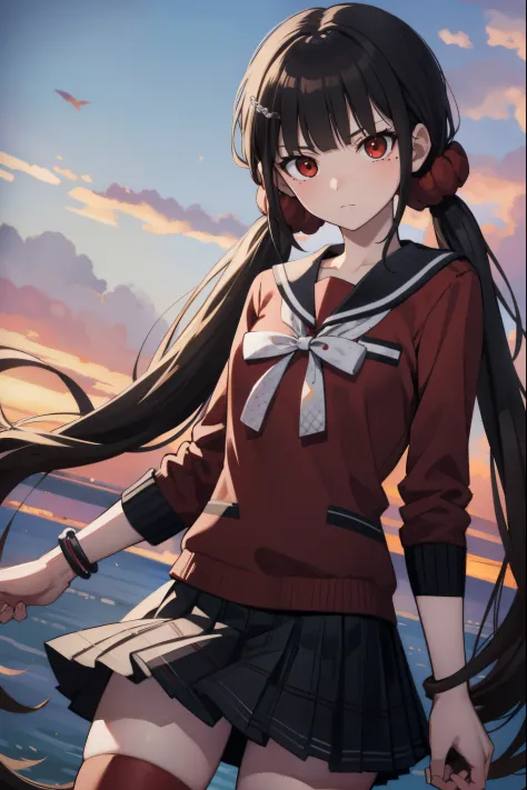 makiharukawa, harukawa maki, long hair, bangs, brown hair, black hair, hair ornament, (red eyes:1.5), twintails, very long hair,...