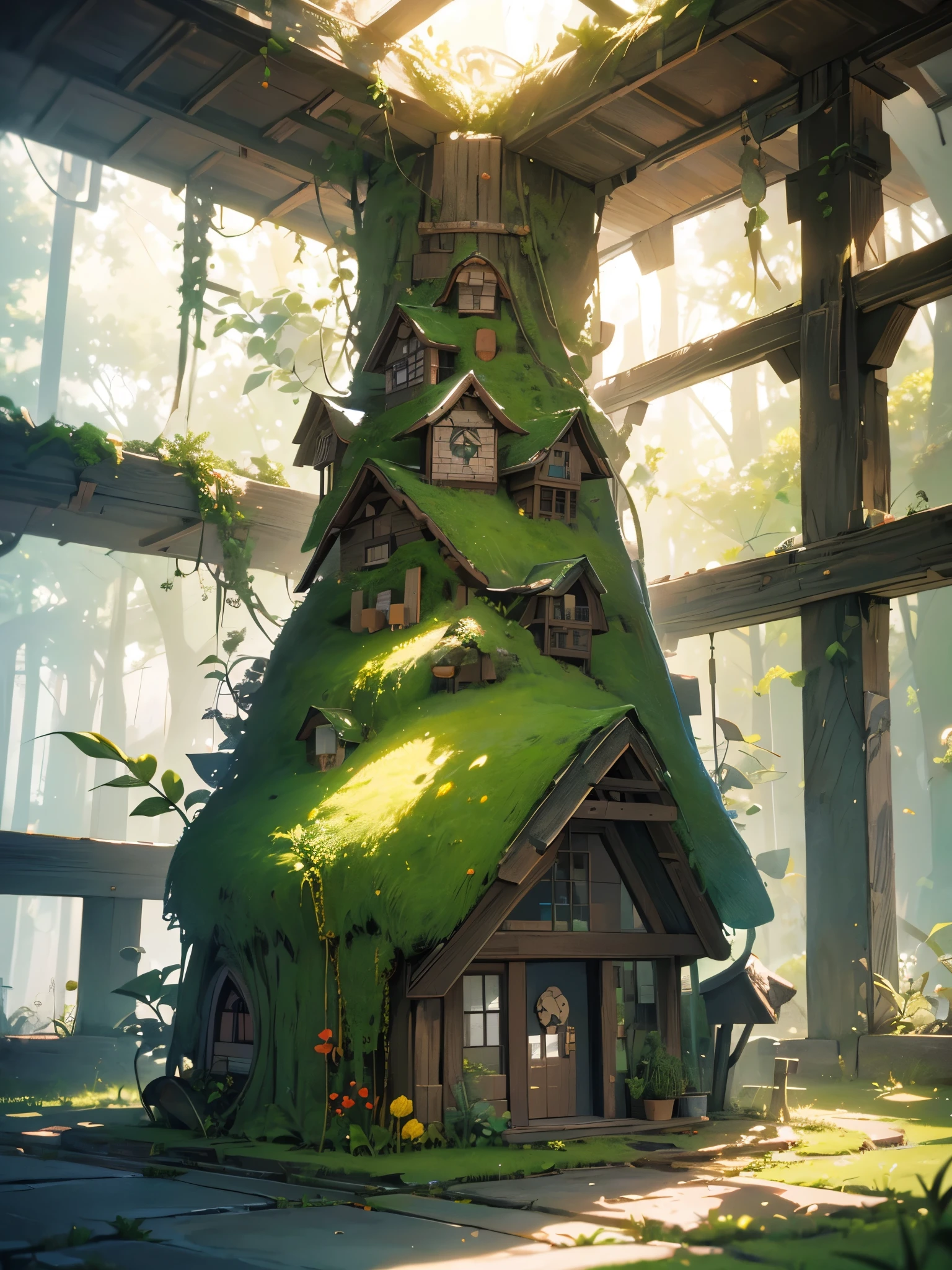 Masterpiece, best quality, (highly detailed CG unity 8k wallpaper), (best quality), (best illustration), (best shadows), round radish hut covered with moss, isometric 3D , octane rendering, ray tracing, highly detailed