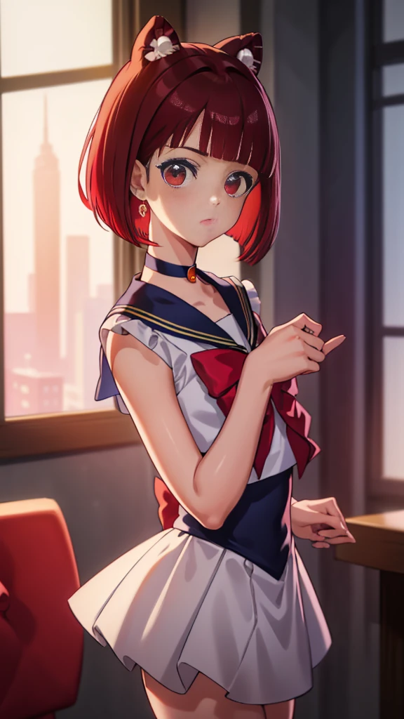 Kana Arima, Arima maybe, bob cut, (red eyes:1.5), redhead, short hair, have, Sailor Moon Cosplay,
break looking at viewer,セーラームーンの衣装
break indoors, classroom,sailor moon,
break (masterpiece:1.2), highest quality, High resolution, unity 8k wallpaper, (figure:0.8), (beautiful and fine eyes:1.6), highly detailed face, perfect lighting, Very detailed CG, (perfect hands, perfect anatomy),