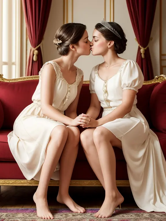 two sisters, princess, royal family, lesbian intimacy ,soft kisss, diffenrent ages 13,30 years old, full body