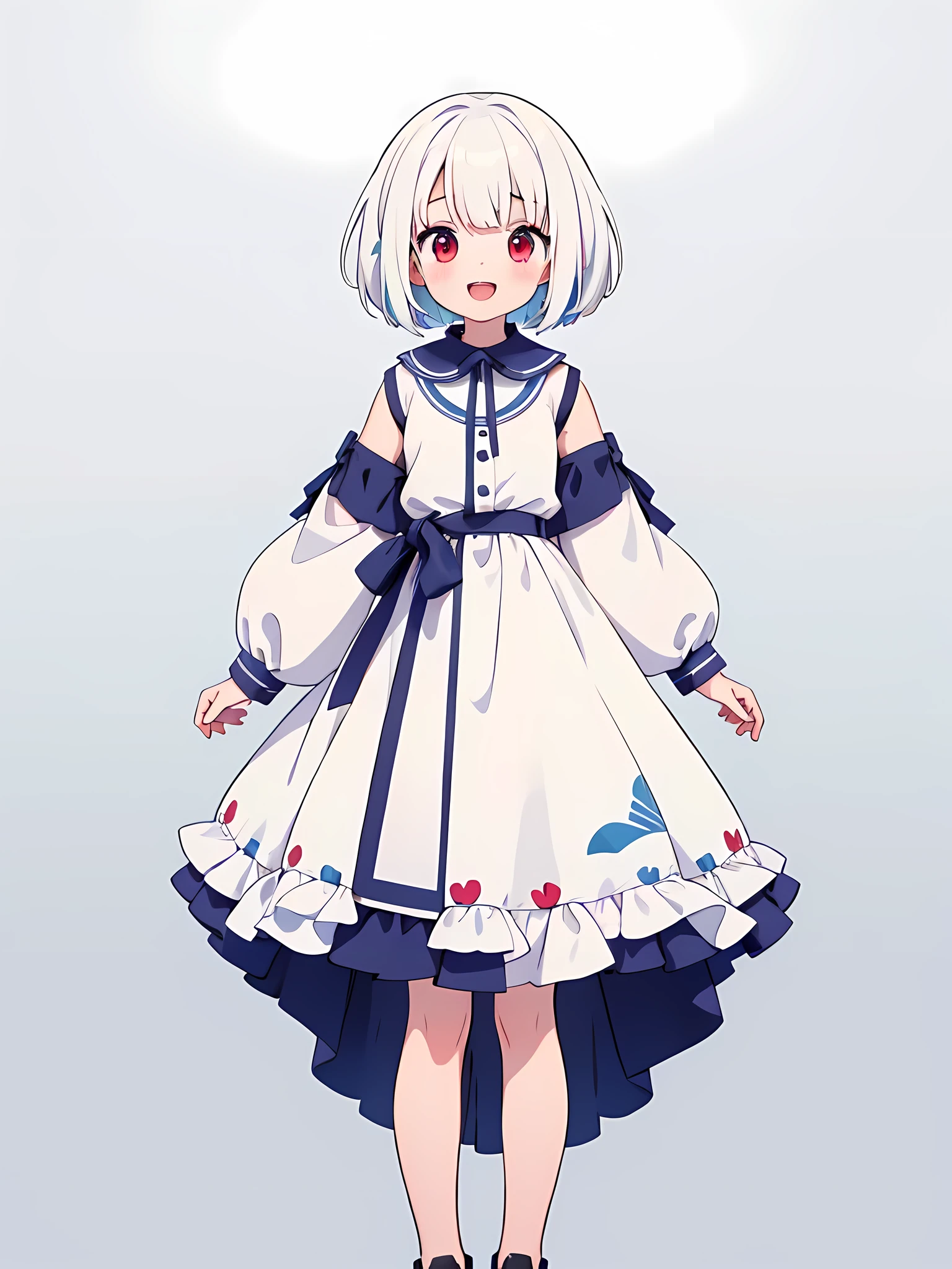 Anime girl in a white dress with blue and red flowers - SeaArt AI