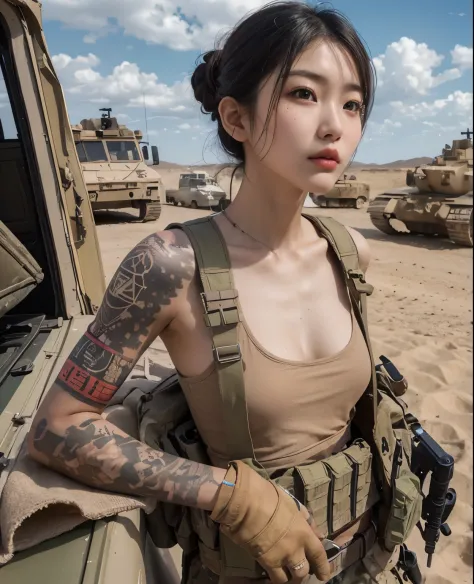 SeaArt Bot
Txt2Img
default
10:5 Photorealistic、Realistic skin textures、A beautiful Japanese woman belonging to the American military stands next to a military vehicle、Have an anti-material rifle、Small tattoo on the neck、desert、Little muscle、bulletproof ves...