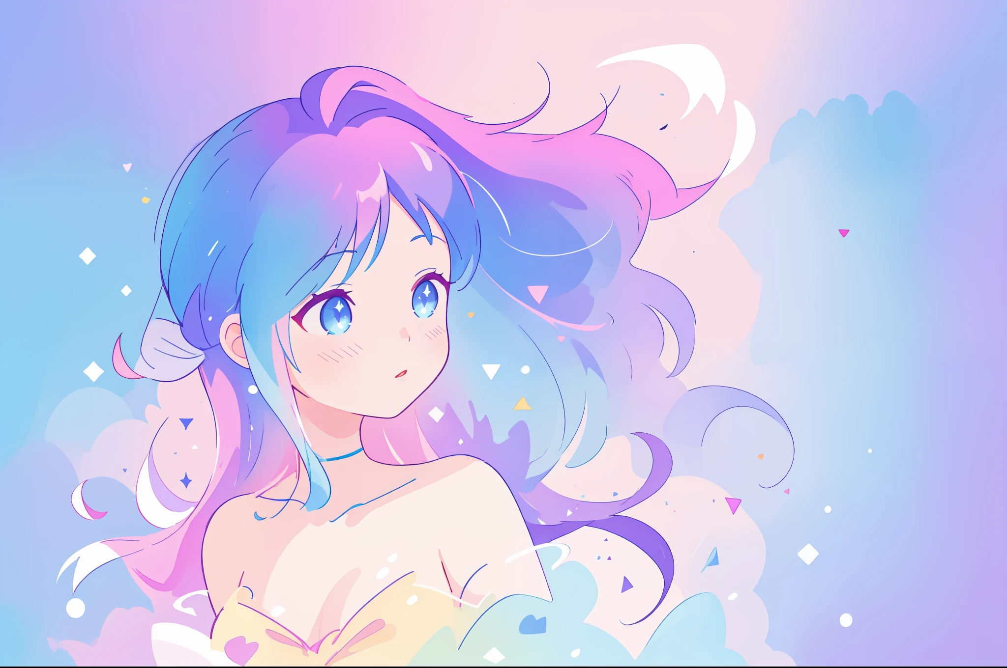 beautiful anime girl, portrait, vibrant pastel colors, (colorful), magical lights, long flowing colorful hair, inspired by Glen Keane, inspired by Lois van Baarle, disney art style, by Lois van Baarle, glowing aura around her, by Glen Keane, jen bartel, glowing lights! digital painting, flowing glowing hair, glowing flowing hair, beautiful digital illustration, fantasia background, whimsical, magical, fantasy, beautiful face, ((masterpiece, best quality)), intricate details, highly detailed, sharp focus, 8k resolution, sparkling detailed eyes, liquid watercolor
