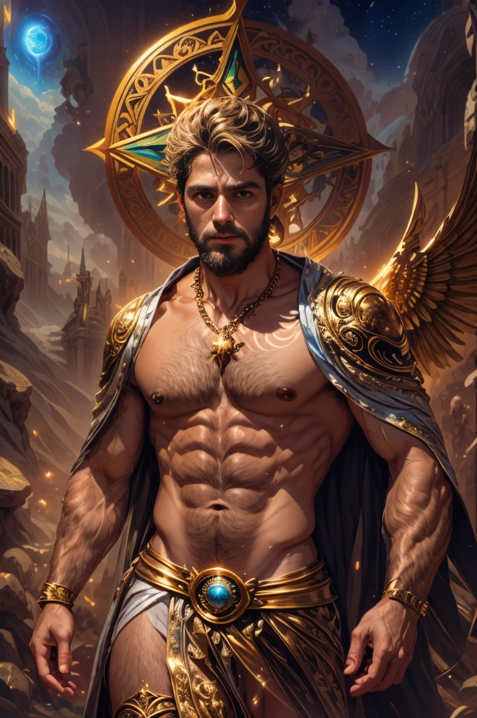 um retrato de(( um homem )) com barba, ((pernas musculosas)), ((peitoral forte e largo))in high definition, em 8K de ((um homem)) de 18 anos, (( Homem)), Deus do Mar, Deus do Oceano, Luthien, arte de deus, Deus da mitologia grega, Deus da Lua, Deus do amor e da paz, deus bonito, Mitologia do Deus da Terra, o deus Eros, Um retrato impressionante de um deus, Frank Kelly Freas, Estilo Karol Bak, ((beautiful face)), Ultra Definition, melhor qualidade, 32k ultra , Ultra HD