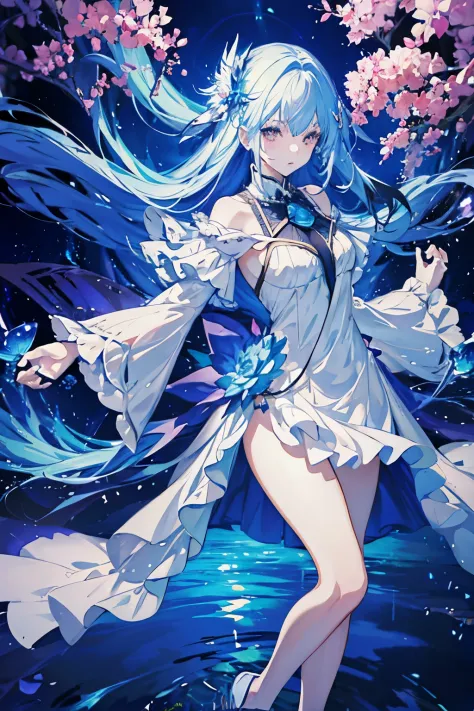 anime girl walking on water, beautiful fantasy anime, high detailed official artwork, azure sliver haired deity, shadowverse sty...