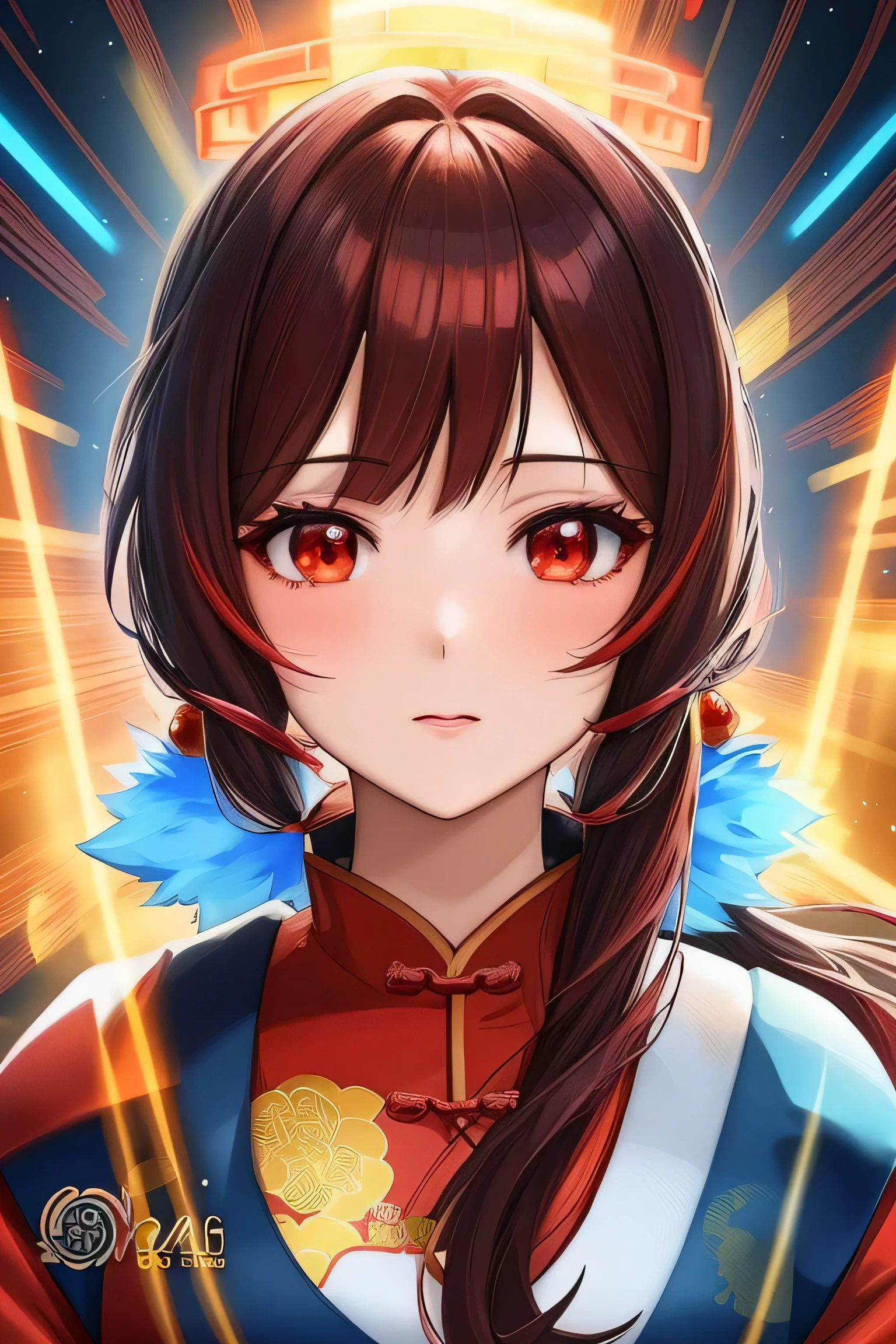 anime girl, Wearing a red hat, wearing red clothes, Red cheongsam with yellow embellishments, Chinese New Year, anime style 4 k, anime style. 8k, kawaii realistic portrait, Gurwitz style artwork, Digital animated illustration, anime style, The art of math, detailed digital animation art, Stunning anime face portraits, digital animation art, anime style portrait,