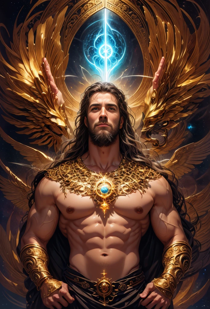 um retrato de(( um homem )) com barba, ((pernas musculosas)), ((peitoral forte e largo))in high definition, em 8K de ((um homem)) de 18 anos, (( Homem)), Deus do Mar, Deus do Oceano, Luthien, arte de deus, Deus da mitologia grega, Deus da Lua, Deus do amor e da paz, deus bonito, Mitologia do Deus da Terra, o deus Eros, Um retrato impressionante de um deus, Frank Kelly Freas, Estilo Karol Bak, ((beautiful face)), Ultra Definition, melhor qualidade, 32k ultra , Ultra HD