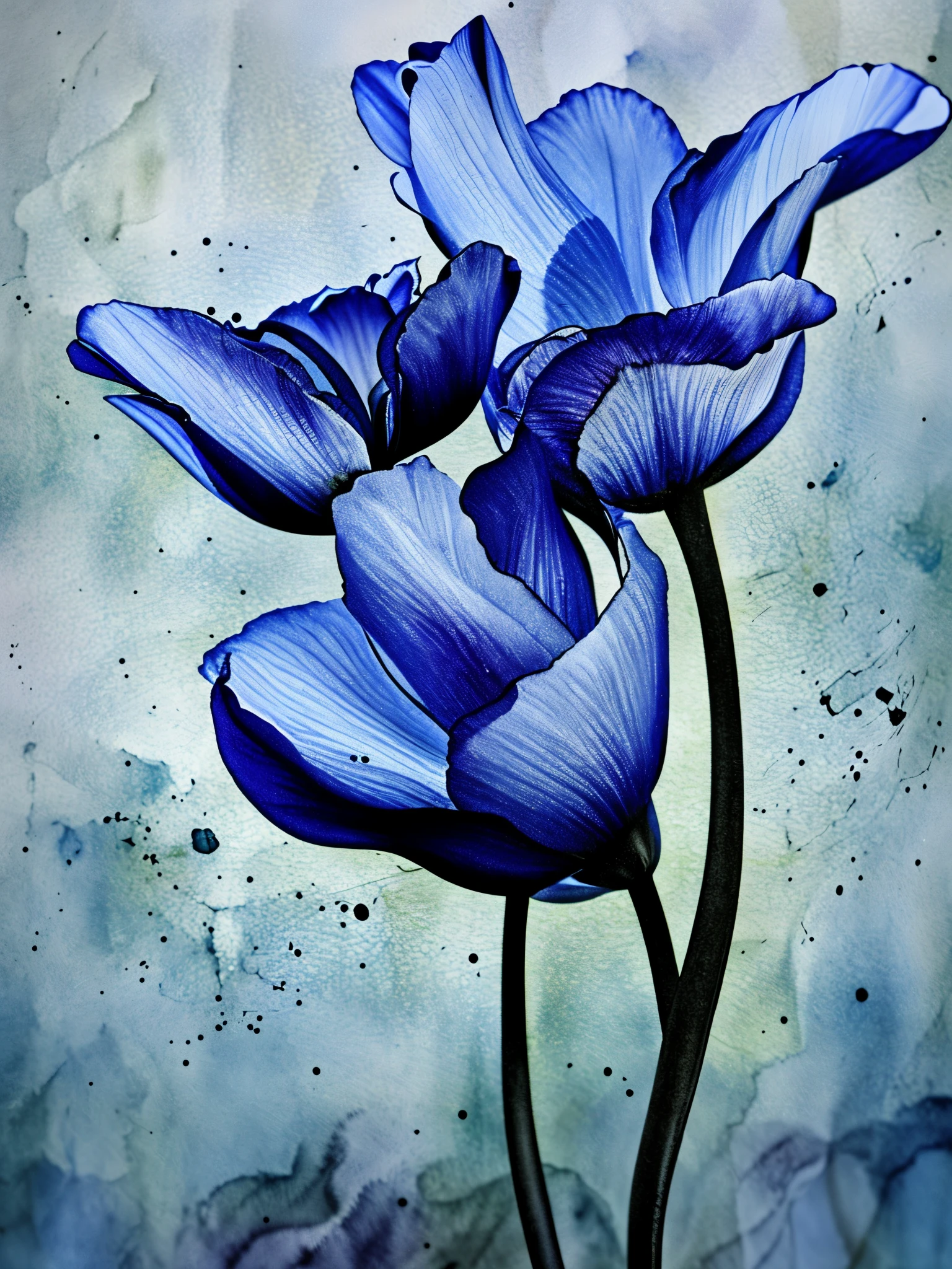 Painting of blue flowers with a green background - SeaArt AI