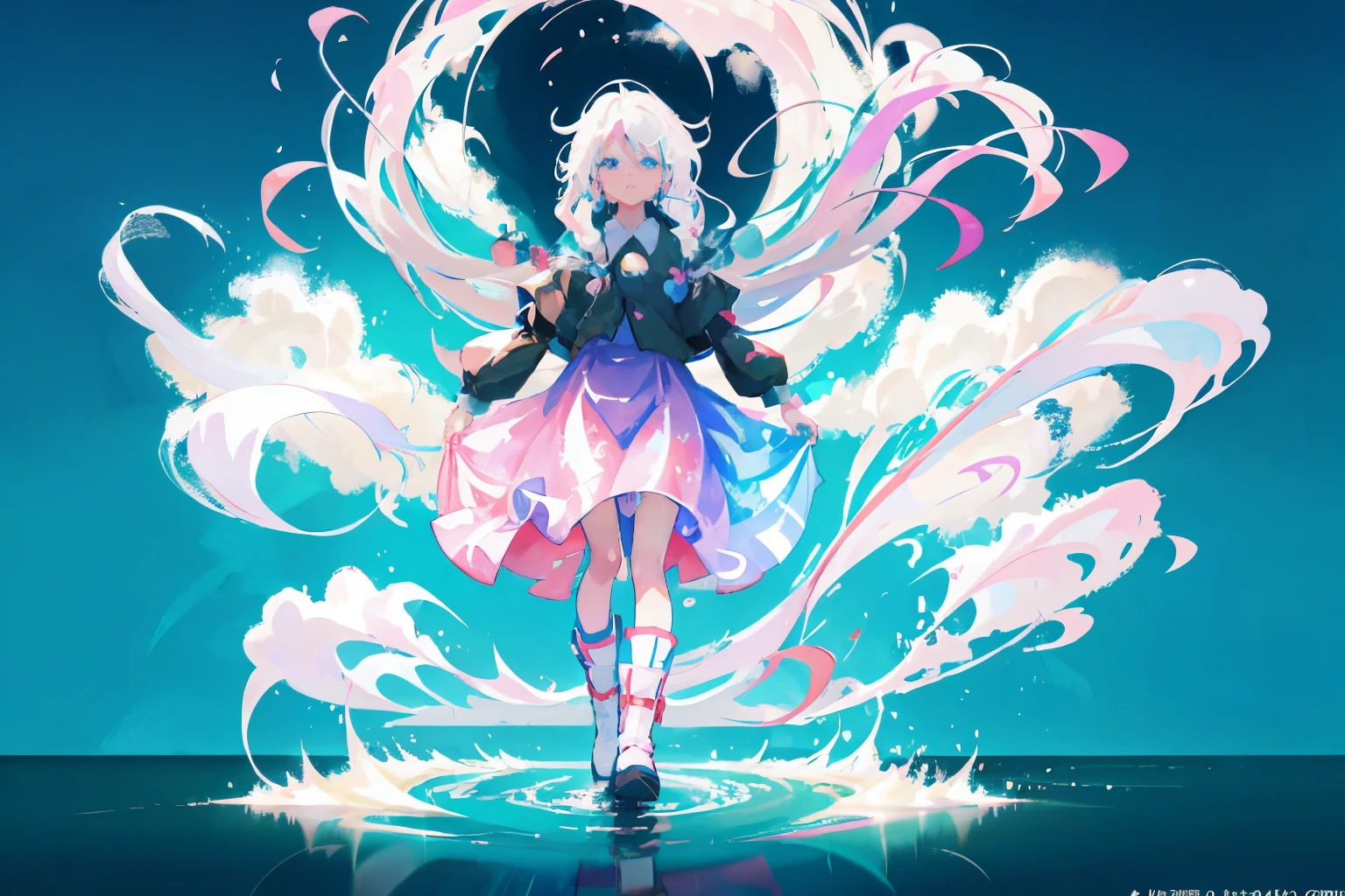 anime girl with long hair and a dress standing in front of a blue background, anime style 4 k, anime art wallpaper 8 k, digital art on pixiv, anime moe artstyle, from touhou, anime abstract art, anime girl walking on water, touhou project official artwork, anime styled digital art, anime art wallpaper 4k, anime art wallpaper 4 k