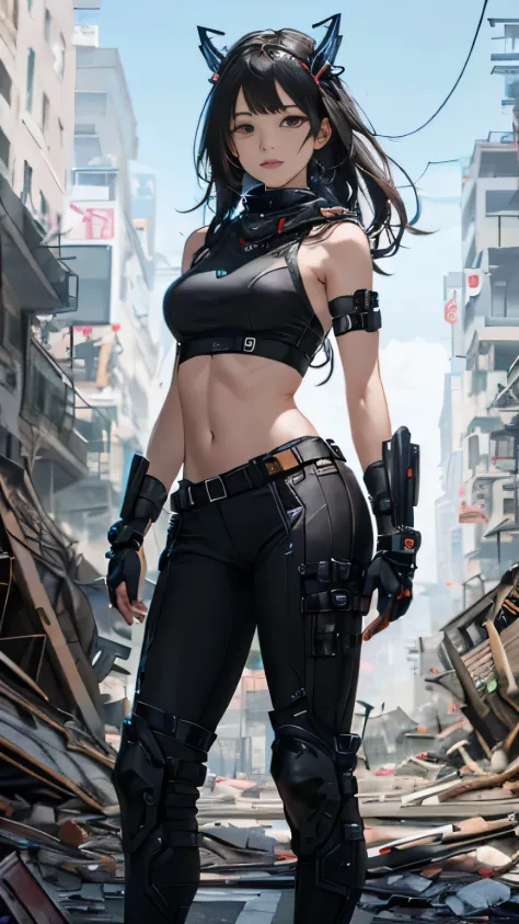 ((Best Quality)), ((Masterpiece)), (Very Detailed:1.3), Beautiful cyberpunk woman, with futuristic visor, (biopunk chest armor w...