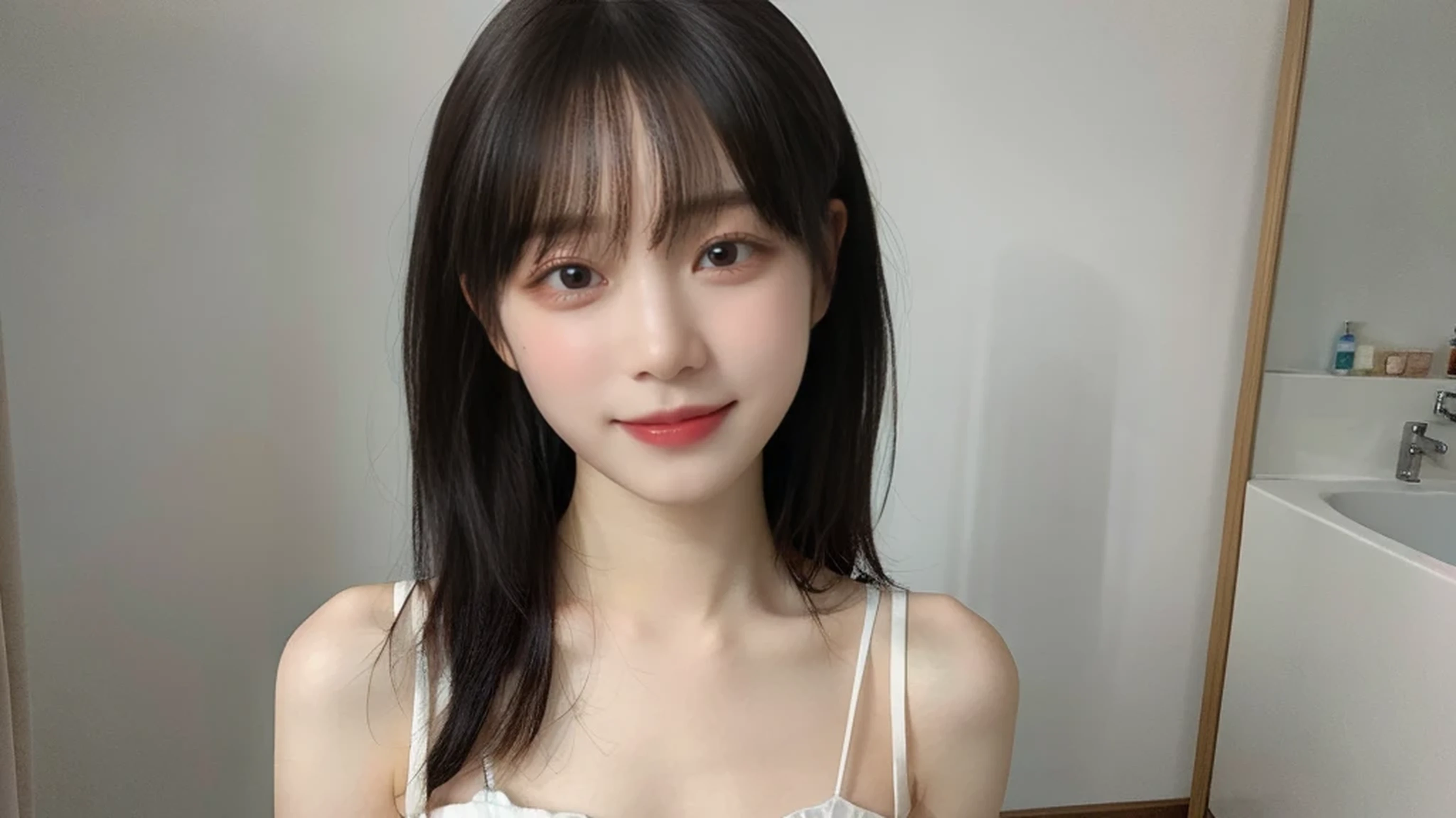 (16K、original photography、quality、​Masterpiece)、(current、Realism)、super detailed、ultra high resolution、1、Different opinions beautiful and delicate face、a smile、shrink、(slim waist) Beautiful and delicate skin、texture、flowing hair、professional lighting、、Description of and、StripesDescription of and、Bath