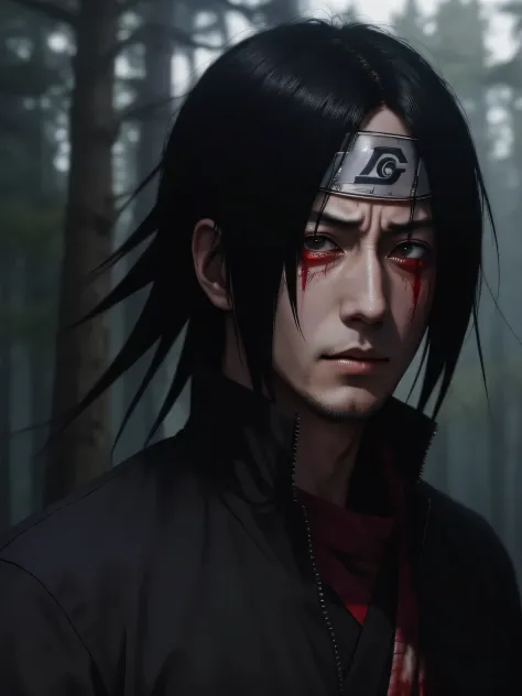 itachi uchiha, frame from anime "naruto", in dark clothes, cinematic, high detail, masterpiece, highest quality, dynamic pose, a...