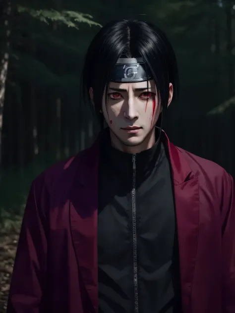 itachi uchiha, frame from anime "naruto", in dark clothes, cinematic, high detail, masterpiece, highest quality, dynamic pose, a...