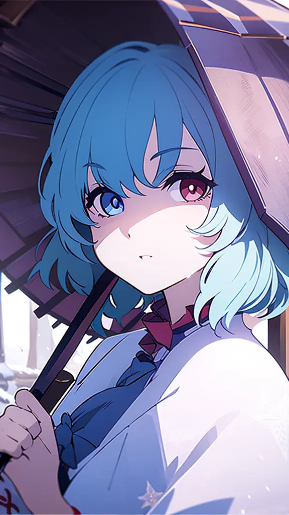 (best quality, masterpiece:1.2), ultra-detailed, perfect face, kogasa tatara, touhou project, 1girl, winter, snow, japan, left b...