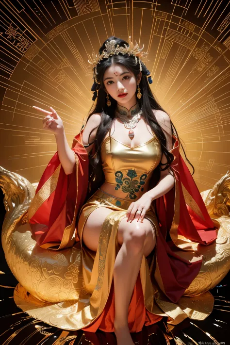 ancient chinese goddess, guanyin of the southern seas, guanyin, inspired by india, avalokiteşvara rides in phoenix，,calm express...