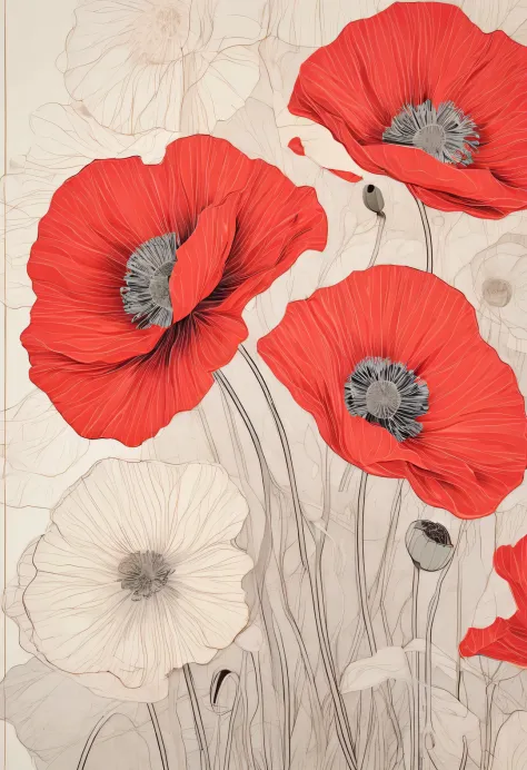 beautiful poppy flower, The contour is sharp, Works by Sydney illustrator Seth Daniels, Red, movie poster, Bold graphic design elements, close up, Decorative Arts