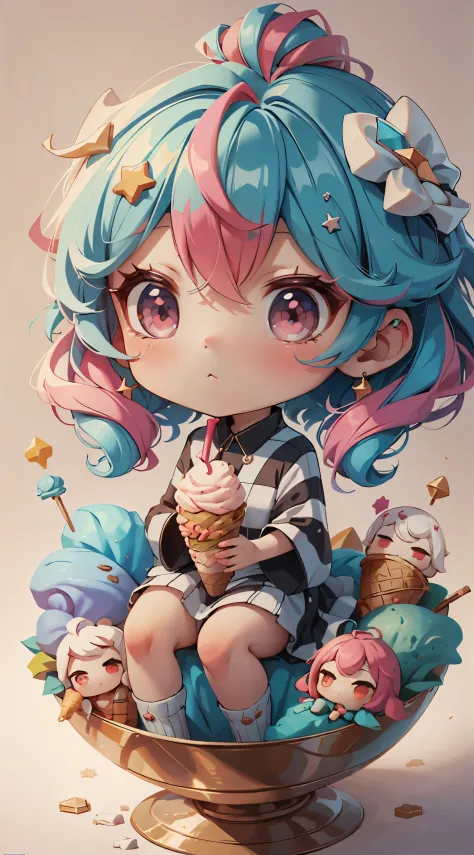 plastican00d， 1 girl， Chibi T-Shi， colored hair， luxurious fabrics， Jitter， ice cream texture，Profound， looking at the audience，...