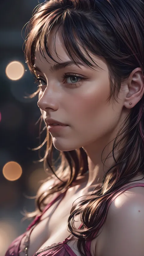 photograph close up portrait 28-year-old woman , cinematic 4k epic pink detailed 4k epic detailed photograph shot on kodak detai...