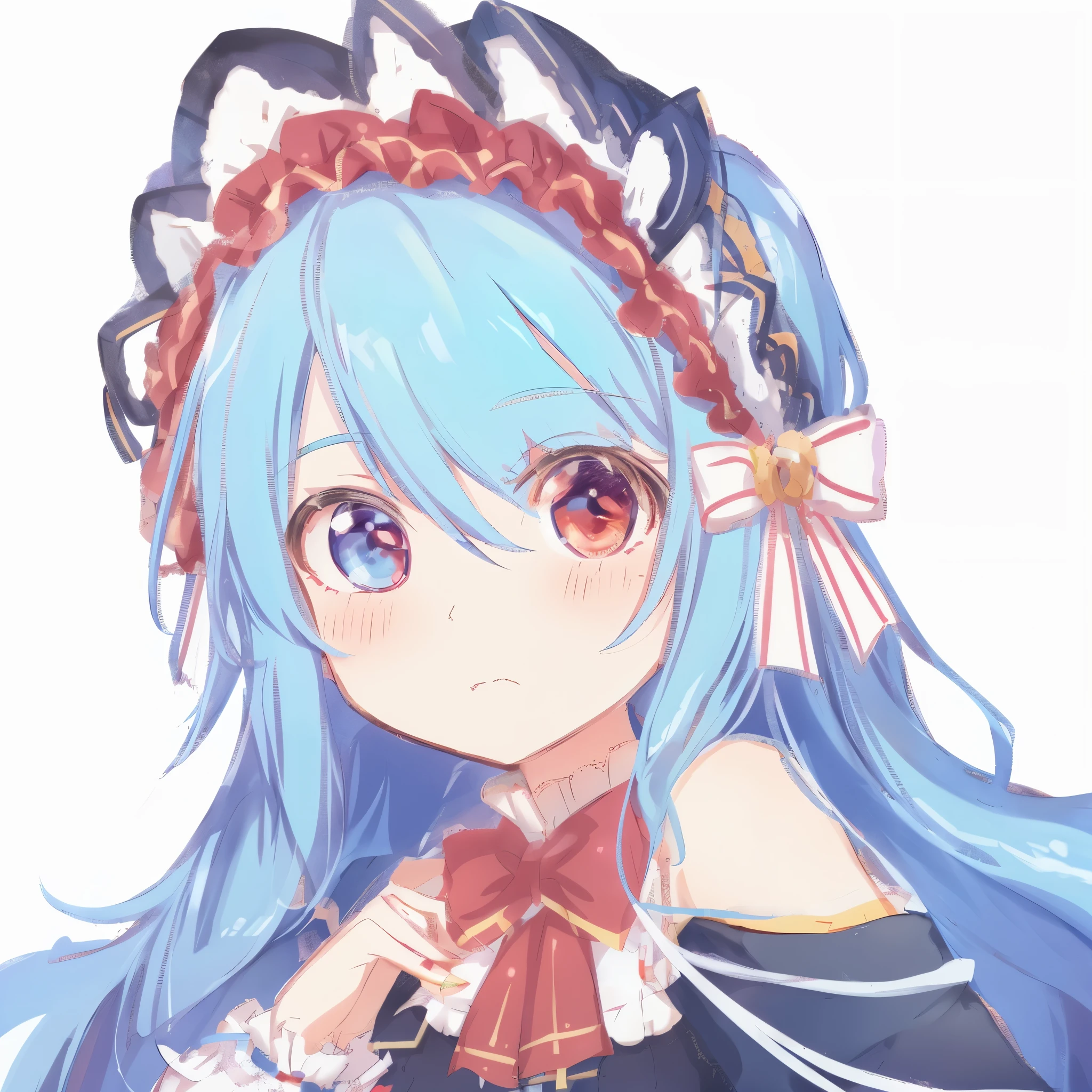 anime girl，blue hair，red bow，blue dress, I will deny this, Anime cute art style, mikudayo, Change, zero art, hatsune miku portrait,  Change, anime style 4 k, by kamaguka, Drawing in animation artist studio, anime style. 8k, Produced by Anime Painter Studio