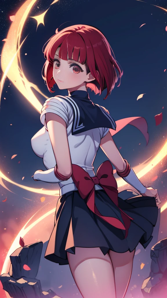 Kana Arima, Arima maybe, bob cut, (red eyes:1.5), redhead, short hair, have, Sailor Moon Cosplay,
break looking at viewer, Sailor Moon Costumes，classroom,sailor moon,skirt、Sailor uniform with a big ribbon、青いskirt、
break (masterpiece:1.2), highest quality, High resolution, unity 8k wallpaper, (figure:0.8), (beautiful and fine eyes:1.6), highly detailed face, perfect lighting, Very detailed CG, (perfect hands, perfect anatomy),