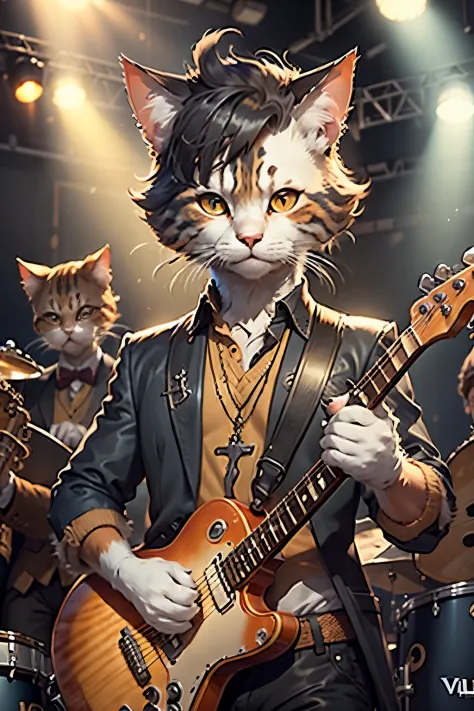 Pixar style image, Male cats jazz band,  performing, on stage, vulgar, sexy, close-up, Pixar, Disney, Cinema Lighting, holding i...