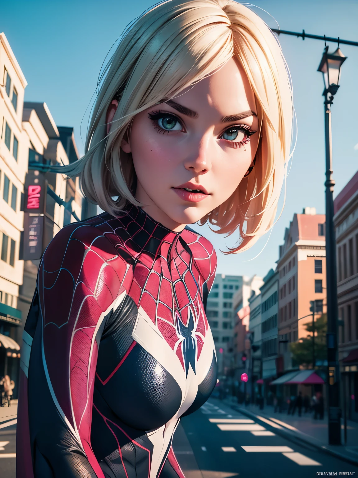 A woman in a spider - man suit poses for a photo - SeaArt AI