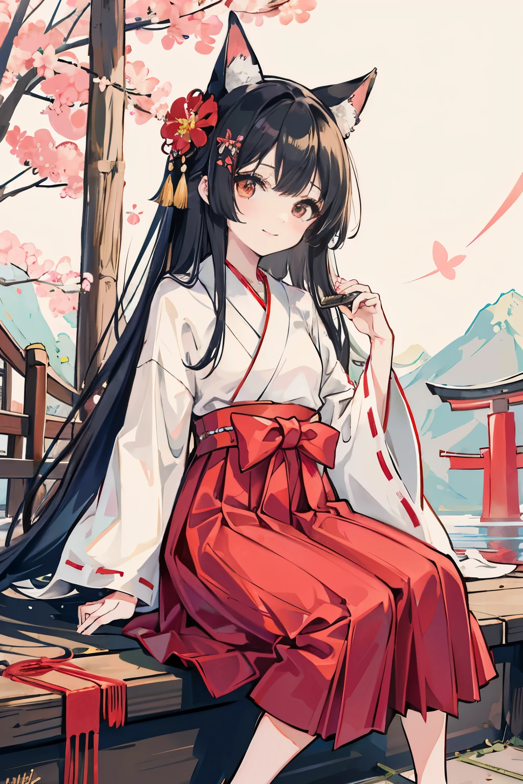 Anime girl in a kimono outfit sitting on a bench - SeaArt AI