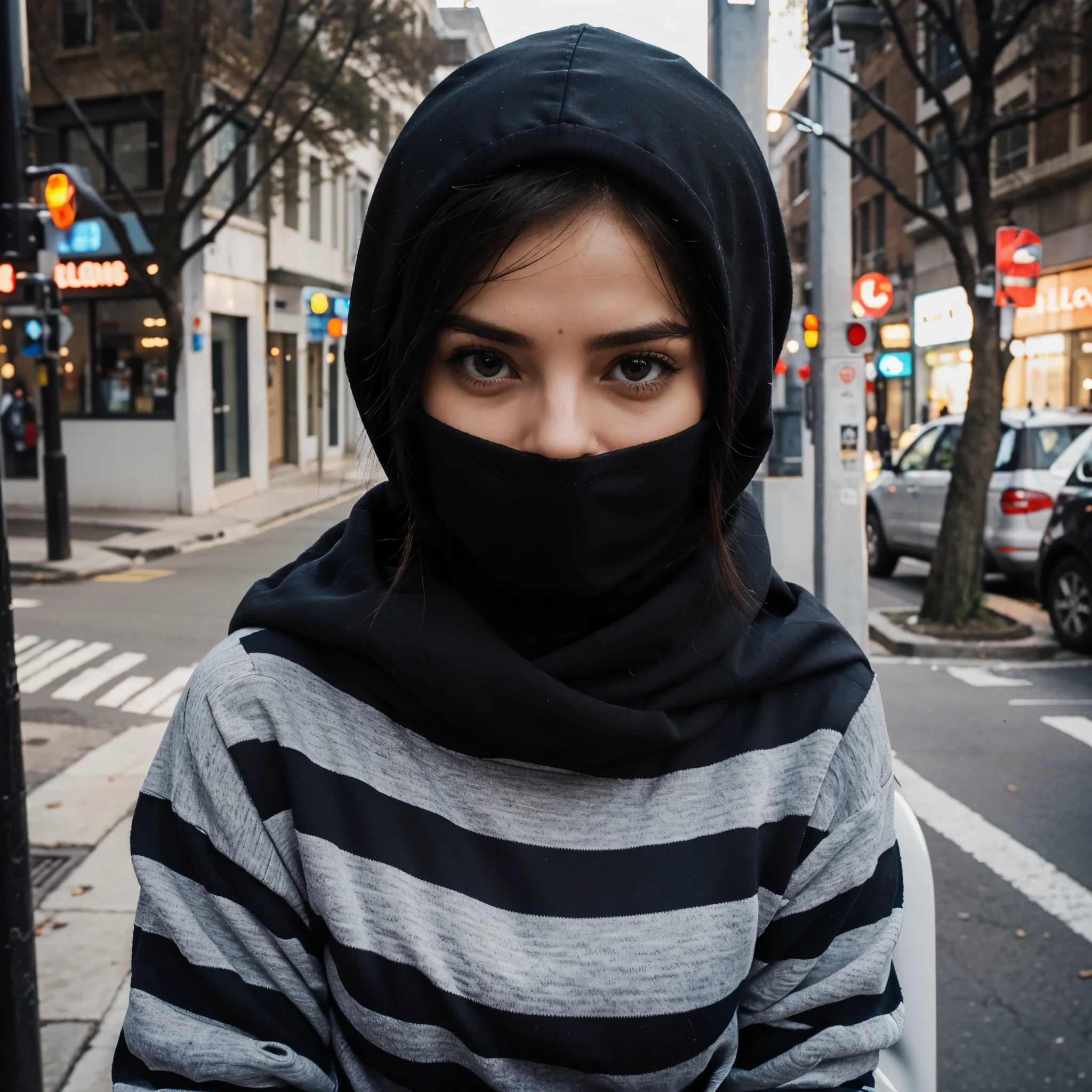 Black and white striped shirt with scarf best sale