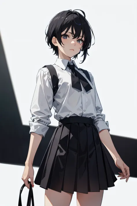 black hair　shortcut　black eye　　cool girl　dark look　Expressionless　Kuroko under the right eye　dark circles under the eyes　Gray sc...