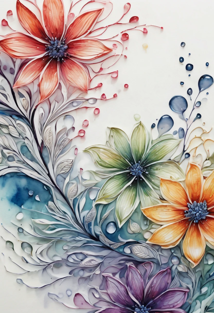 (best quality,4k,8k,highres,masterpiece:1.2),ultra-detailed,(realistic,photorealistic,photo-realistic:1.37),Zentangle Watercolor Flowers close up,tangled lines,detailed flower petals,watercolor techniques,blended colors,organic patterns,vibrant and rich colors,subtle shading,high contrast,meticulous attention to detail,delicate brushstrokes,soft and flowing movement,colorful and intricate designs,harmonious composition,flourishing vines and leaves,isolated flowers on a blank canvas,gentle water droplets on petals,textured and layered brushwork,luminous and translucent effect,calming and peaceful atmosphere,nature-inspired motifs,up-close perspective on floral elements,lively and expressive strokes,artistic exploration and creativity,inspired by Zen philosophy,flowing and interconnected lines,repetitive patterns and rhythms,meditative and tranquil energy,harmonious balance between freedom and control,dimensions of beauty and tranquility,transient and ephemeral beauty,microcosm of nature's wonders.