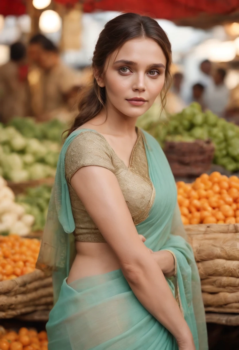 Masterpiece, highres, 8k,Elizabeth Olsen in simple Indian saree - SeaArt AI