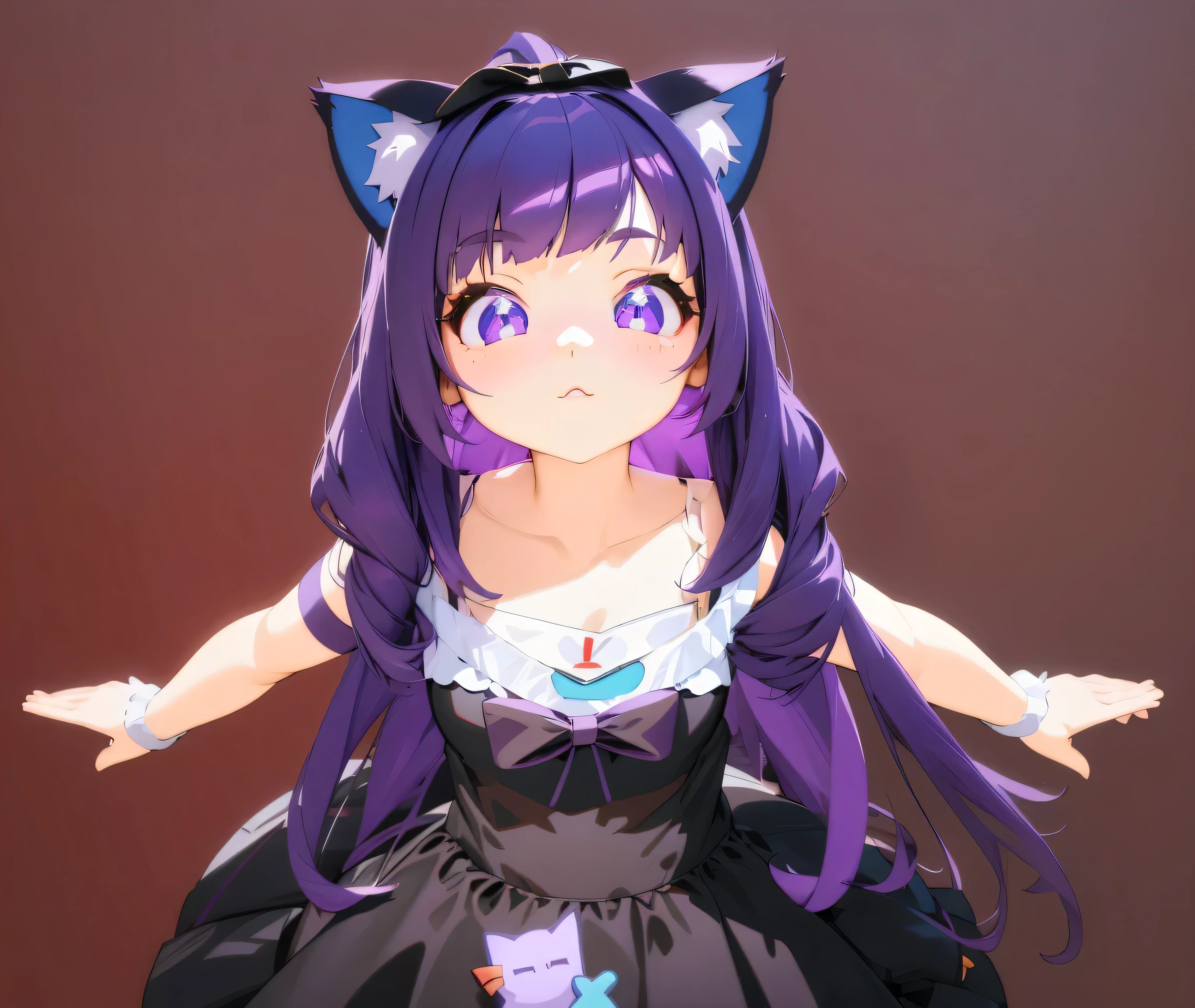 Anime character with purple hair and cat ears in a black dress - SeaArt AI