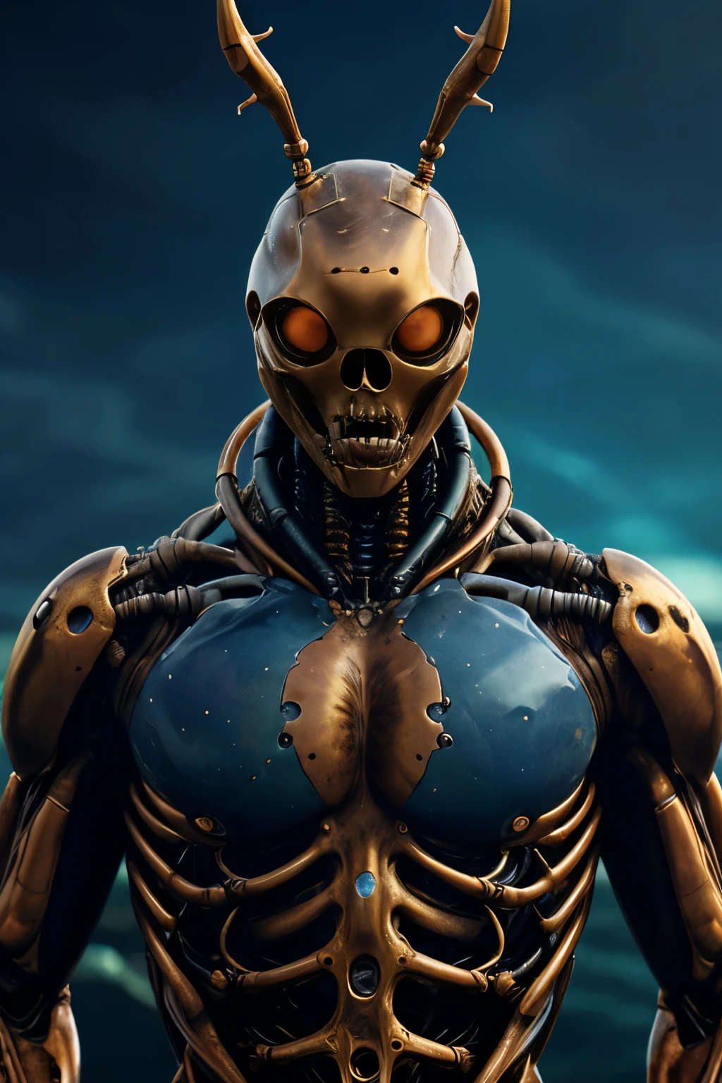 Luxury style, masterpiece, intricately detailed, best quality, hdr, 
editorial high fashion photo, biomechanical aquatic alien, antennae, glowing liquid filled clear tubing, sophisticated, high-end, luxurious, art by goro fujita, brown and bronze and blue colors, glowing eyes, sharp teeth, 
cyber, 