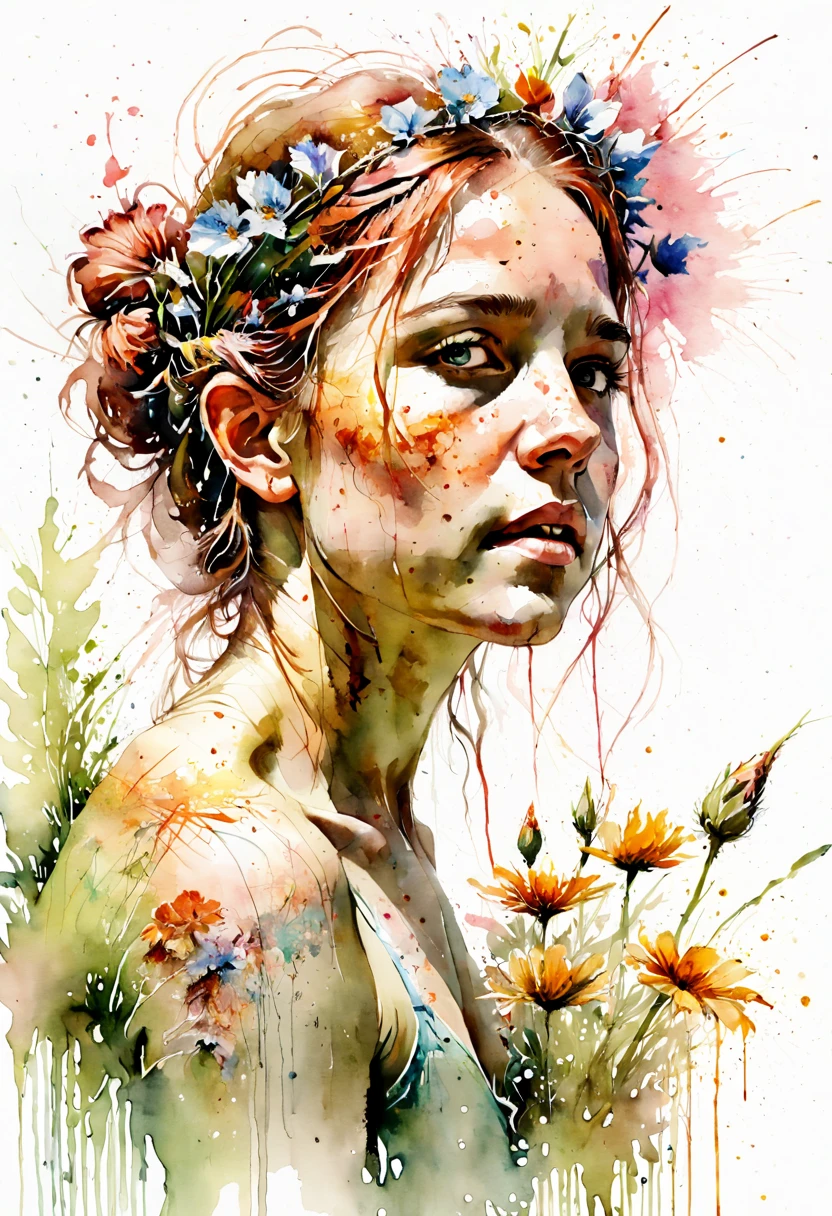 Pintura de acuarela, flores, Al aire libre, por Carne Griffiths, mejor calidad, obra maestra, 8K