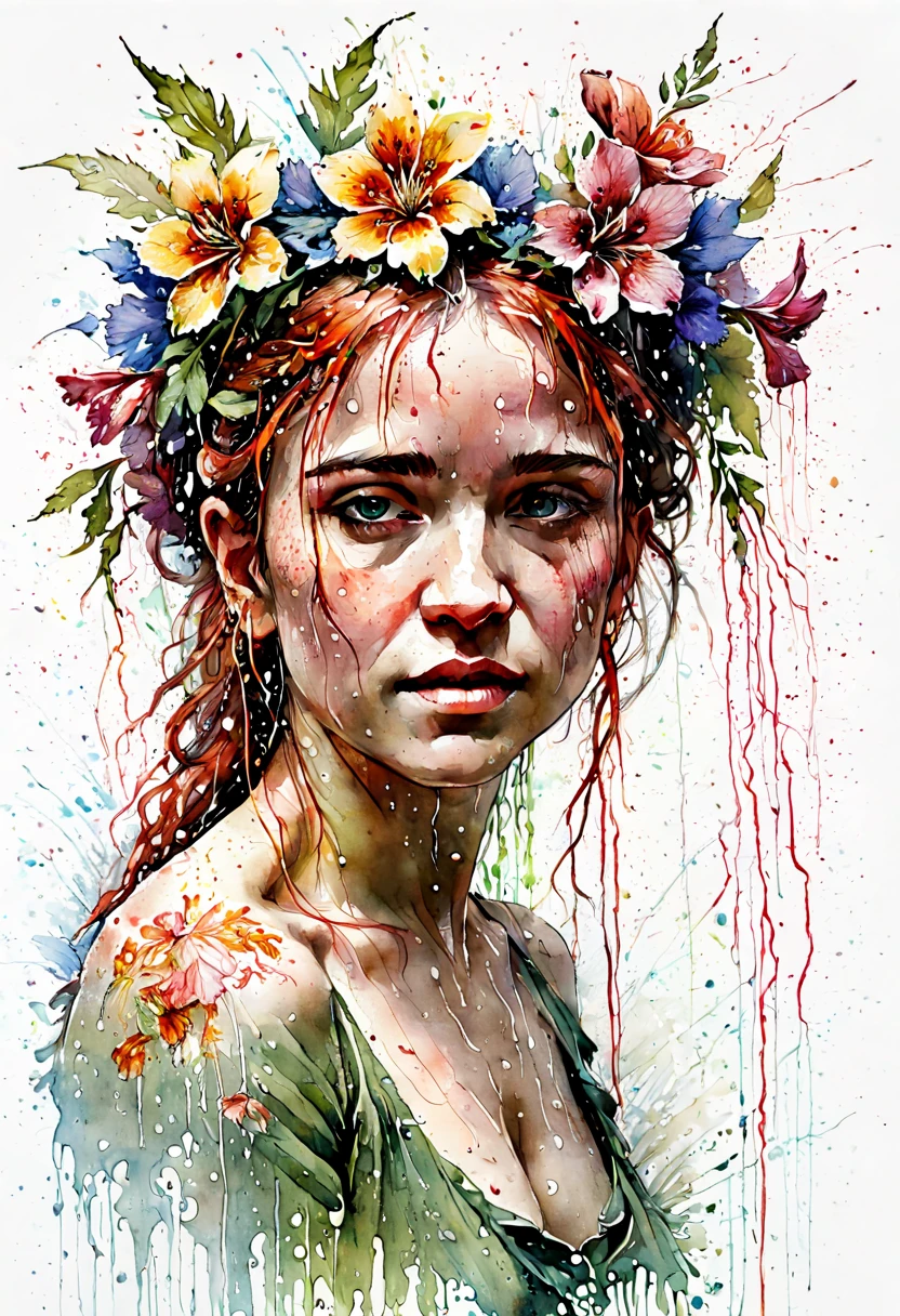 Pintura de acuarela, flores, lluvia, por Carne Griffiths, mejor calidad, obra maestra, 8K