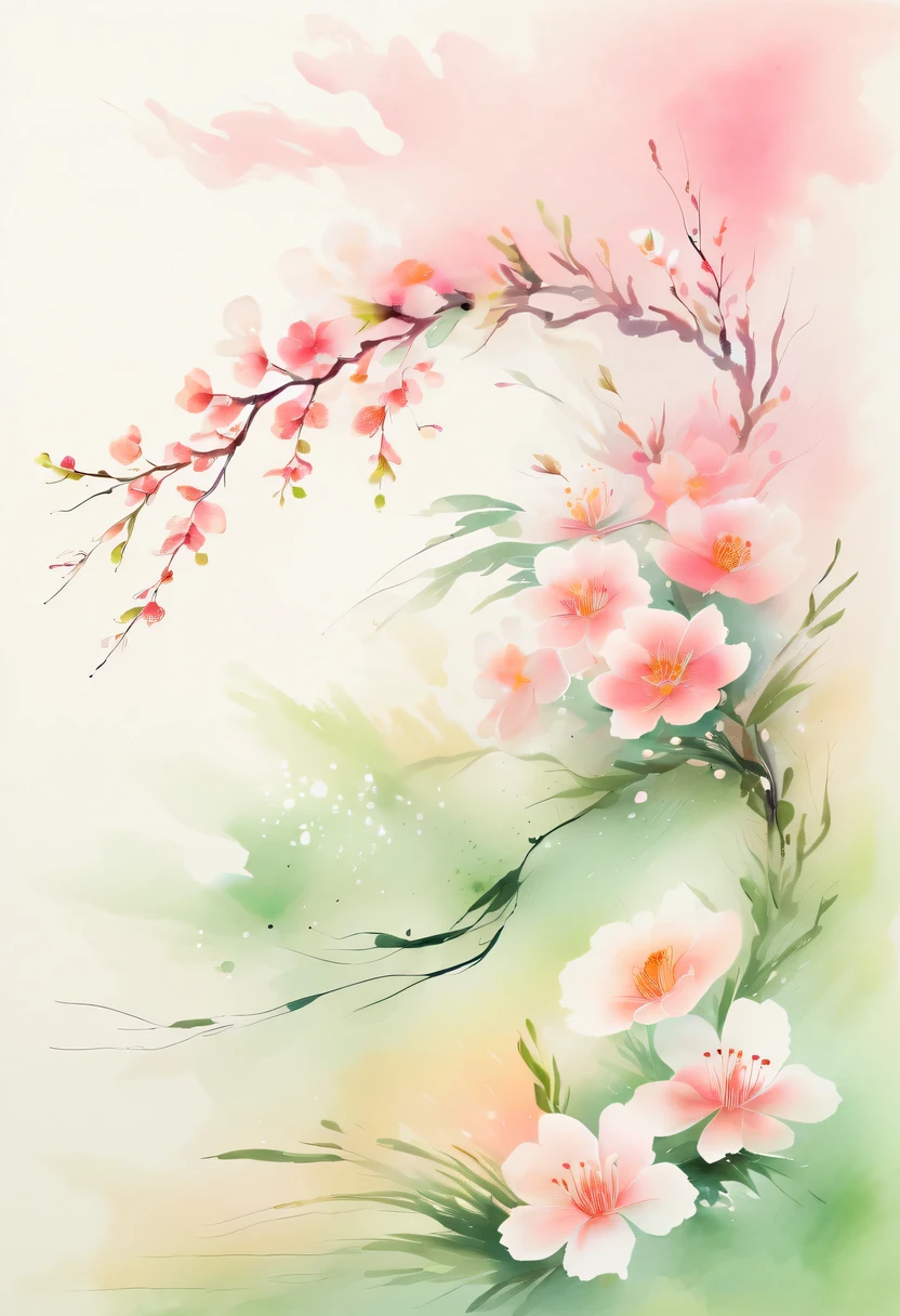 ピンクの花が咲いた桜の木の枝の絵 - SeaArt AI