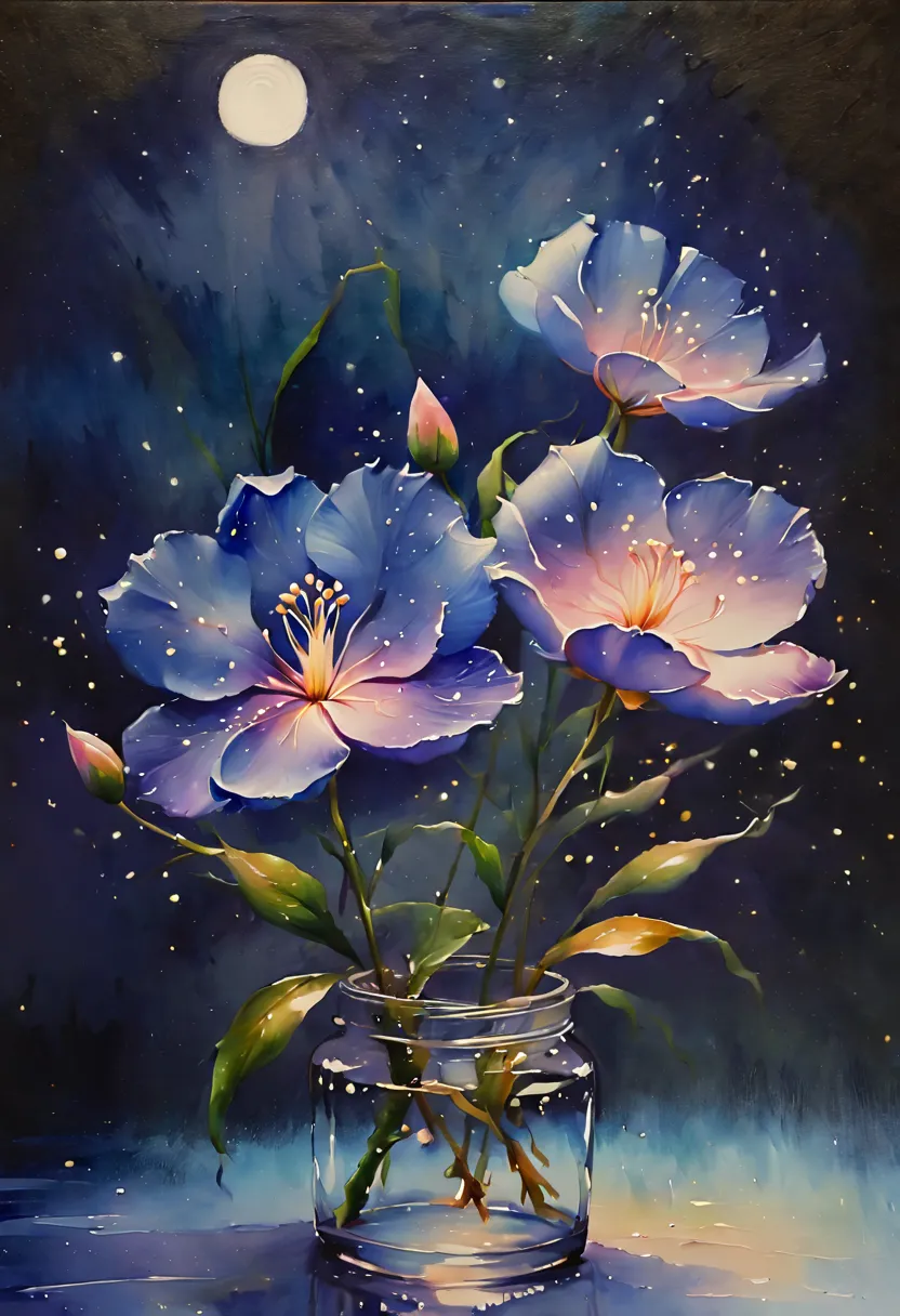 (watercolor painting:1.4), flowers, night, inspired by Miki Asai, (best quality, masterpiece, 8k8