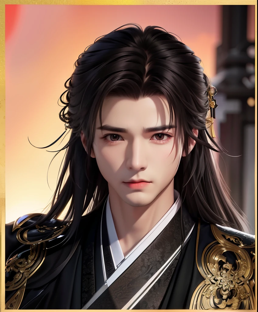 Man, handsome, swordsman, jianghu, holding a long sword, Chinese style, long hair, three-dimensional facial features, black robe, messy hair.