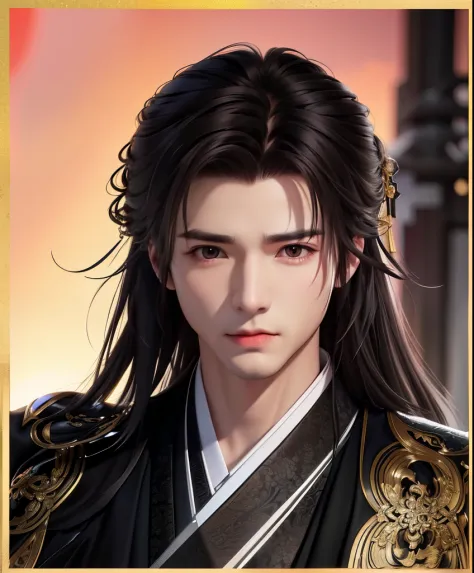 man, handsome, swordsman, jianghu, holding a long sword, chinese style, long hair, three-dimensional facial features, black robe...